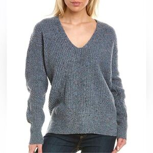 Rag & Bone Women’s Eco Donegal V-Neck Recycled Wool Sweater M Blue Pullover